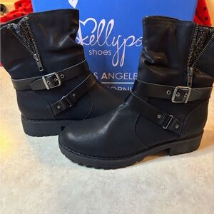 Jellypop Black Moto Boots with Buckle Detail